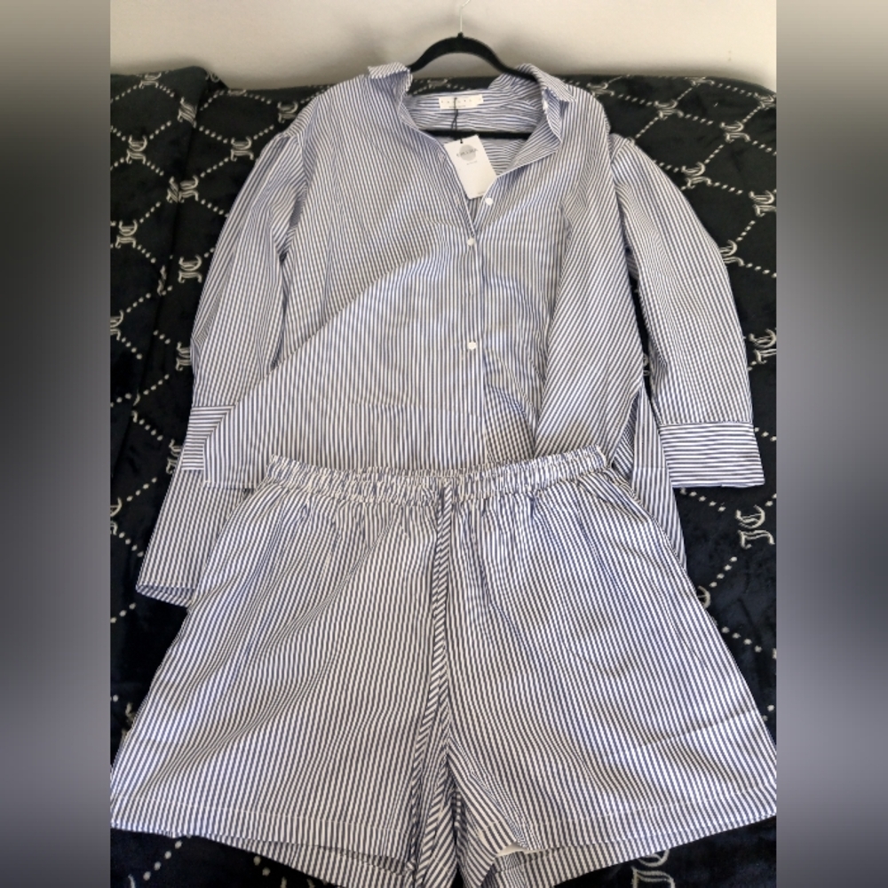 Blue Striped Button Down Shirt and Shorts